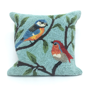 Liora Manne Frontporch Birds On Branches Indoor/Outdoor Pillow Aqua 18" x 18"
