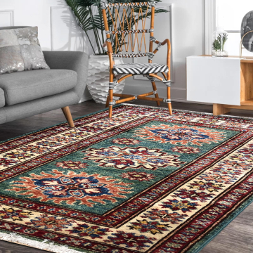 Karim Tribal Kazak Green Hand-Knotted Wool Rug