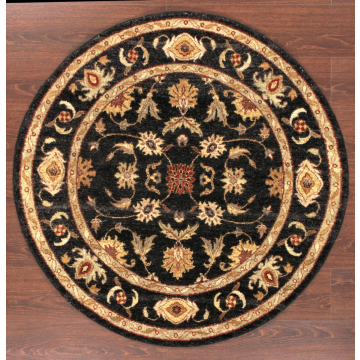 Hand-Knotted Zephyr Black Round Rug – Natural Wool & Timeless Elegance