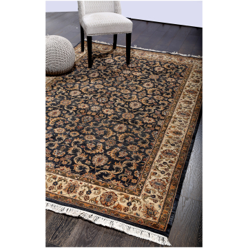 ABC Jaipur Floral Hand Knotted Navy Wool Rug 6'x9'