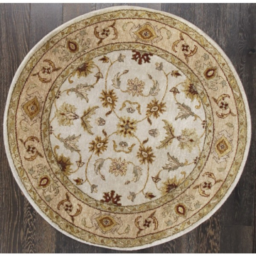 Hand-Knotted Zephyr Ivory Beige Round Rug – Natural Wool & Classic Charm 4' x 4'