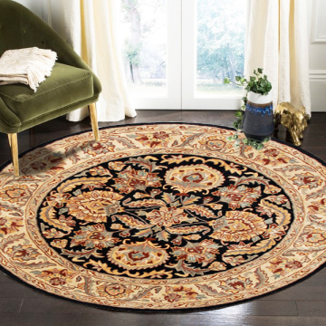 Dazzel Persian Floral Handmade Black Wool Rug Round 6' x 6'