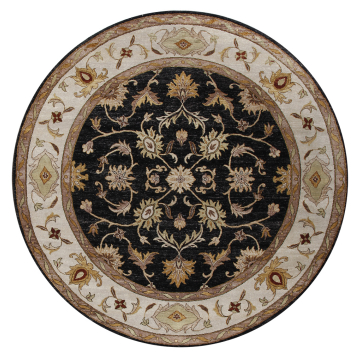 Achille Traditional Floral Black Hand Knotted Wool Rug 8' Round