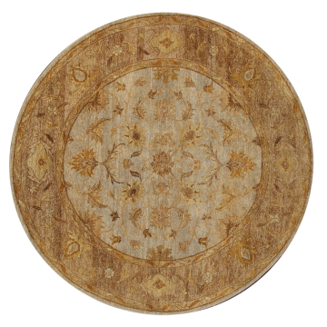Achille Traditional Floral Gold Blue Hand Knotted Wool Rug 8' Round