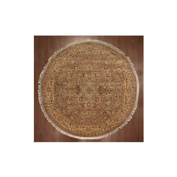 ABC Floral Persian Hand Knotted Light Brown Gold Round Rug 9' x 9'