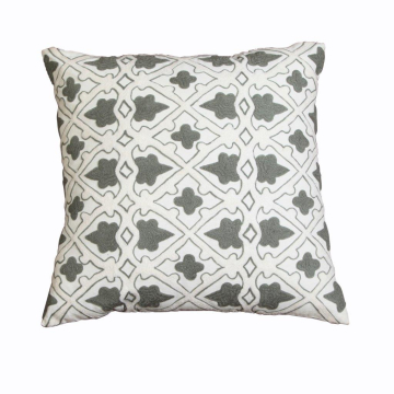 ABC Gray Floral Embroidered Geometric Cotton Pillow Cover 20"