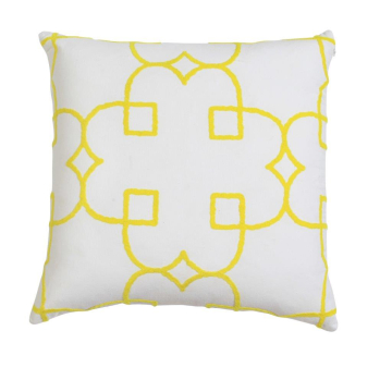 ABC Yellow Embroidered Geometric Lattice White Pillow Cover 20"