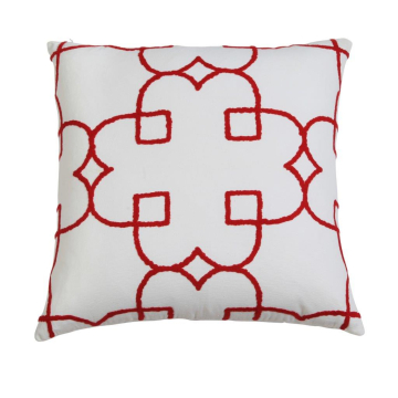 ABC Red Embroidered Geometric Lattice White Pillow Cover 20"