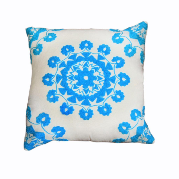 ABC Mandalas Embroidered Cotton White & Blue Pillow Cover 20"