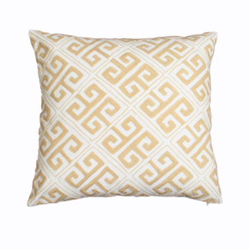 ABC Greek Key Beige Embroidered Cotton Pillow Cover 20"