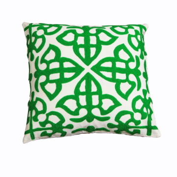 ABC Embroidered Ikat Pattern Cotton Green Pillow Cover 20"
