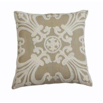 ABC Embroidered Fleur-De-Lys Beige White Pillow Cover 22"