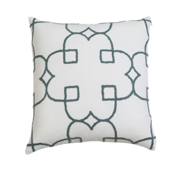 ABC Gray Embroidered Geometric Lattice White Pillow Cover 20"