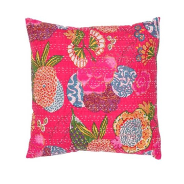 Rugsville Ethnic Kantha Floral Pink Cushion cover 20"x20"