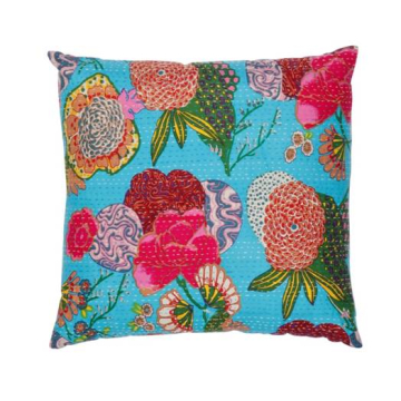 Rugsville Ethnic Kantha Floral Blue Cushion cover 41111