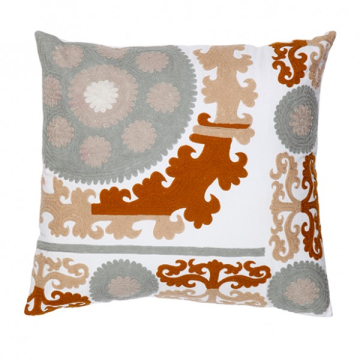 ABC Suzani Embroidered Gray Brown Pillow Cover 24"