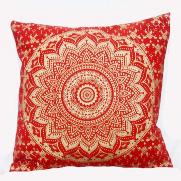 ABC Red Bohemian Mandala Cotton Pillow cover 16 x 16 Inch.