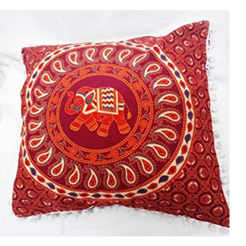 ABC Bohemian Mandala Red cotton Pillow cover 16 x 16 Inch.
