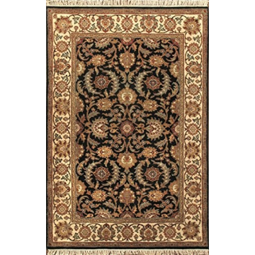 Agra Black Beige Wool Rug 10446 